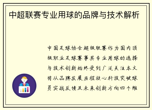 中超联赛专业用球的品牌与技术解析